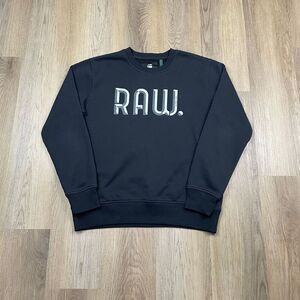 G Star Raw Sweatshirt Mens Large Black 90s Crewneck Designer Fleece Spell Out